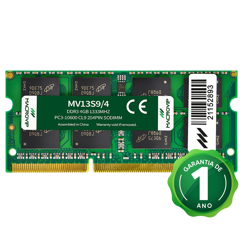 Memória RAM para Notebook Macrovip DDR3 4GB 1333MHz - MV13S9/4