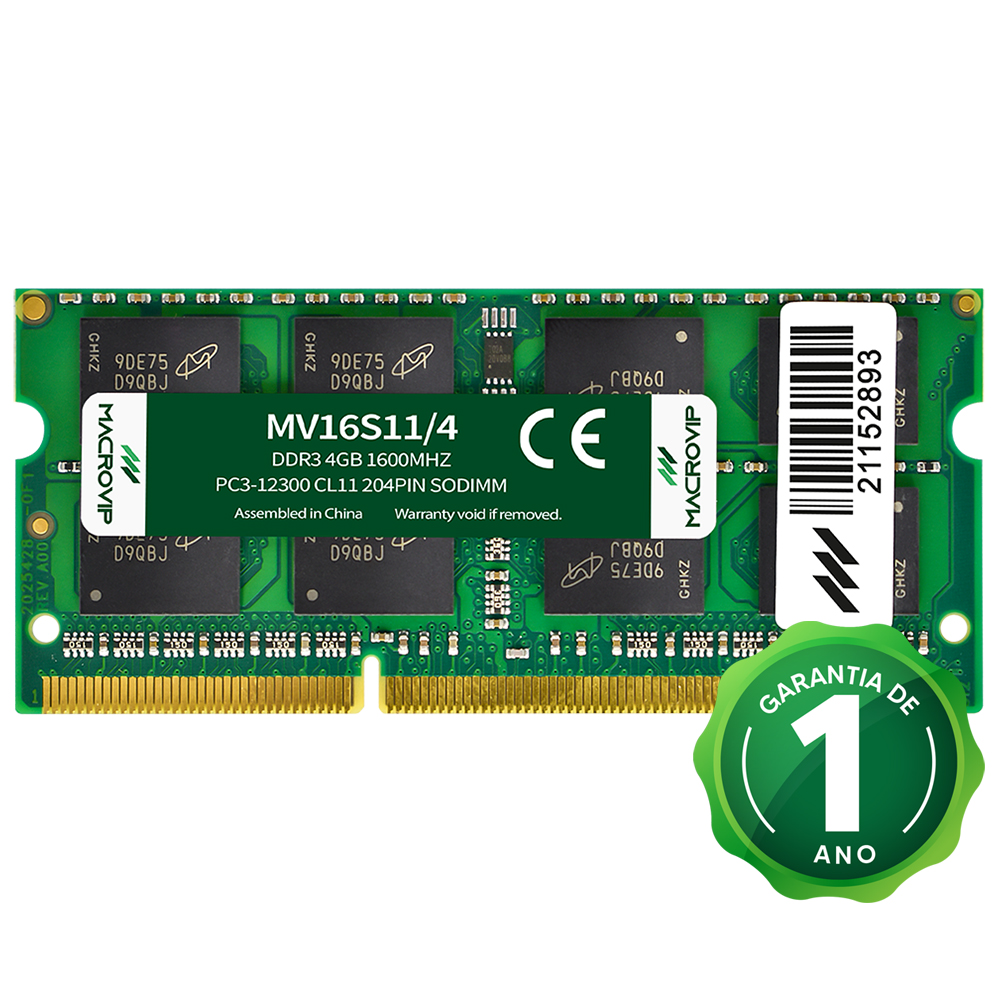 Memória RAM para Notebook Macrovip DDR3 4GB 1600MHz - MV16S11/4