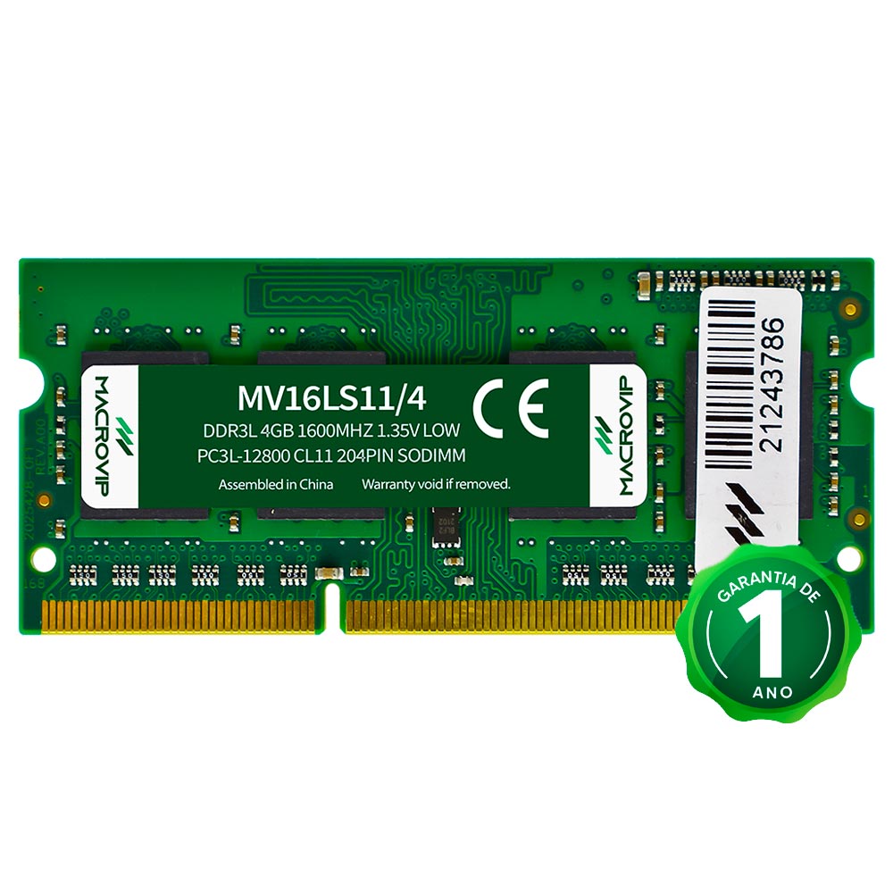 Memória RAM para Notebook Macrovip DDR3L 4GB 1600MHz - MV16LS11/4