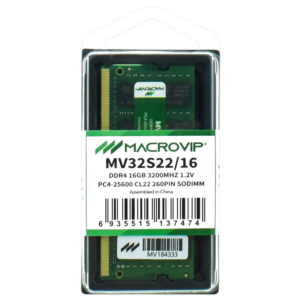 Memória RAM para Notebook Macrovip DDR4 16GB 3200MHz - MV32S22/16 