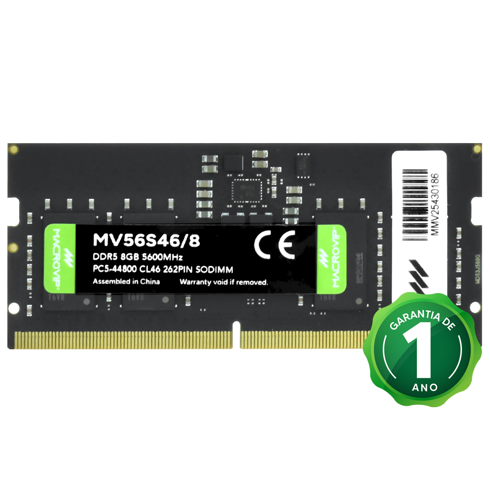 Memória RAM para Notebook Macrovip DDR5 8GB 5600MHz - MV56S46/8