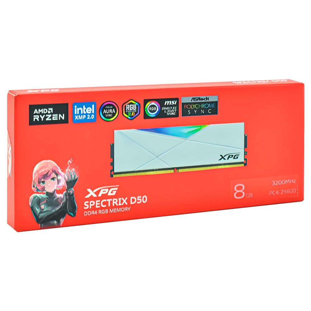 Memória RAM ADATA XPG Spectrix D50 DDR4 8GB 3200MHz RGB - Branco (AX4U32008G16A-SW50) 