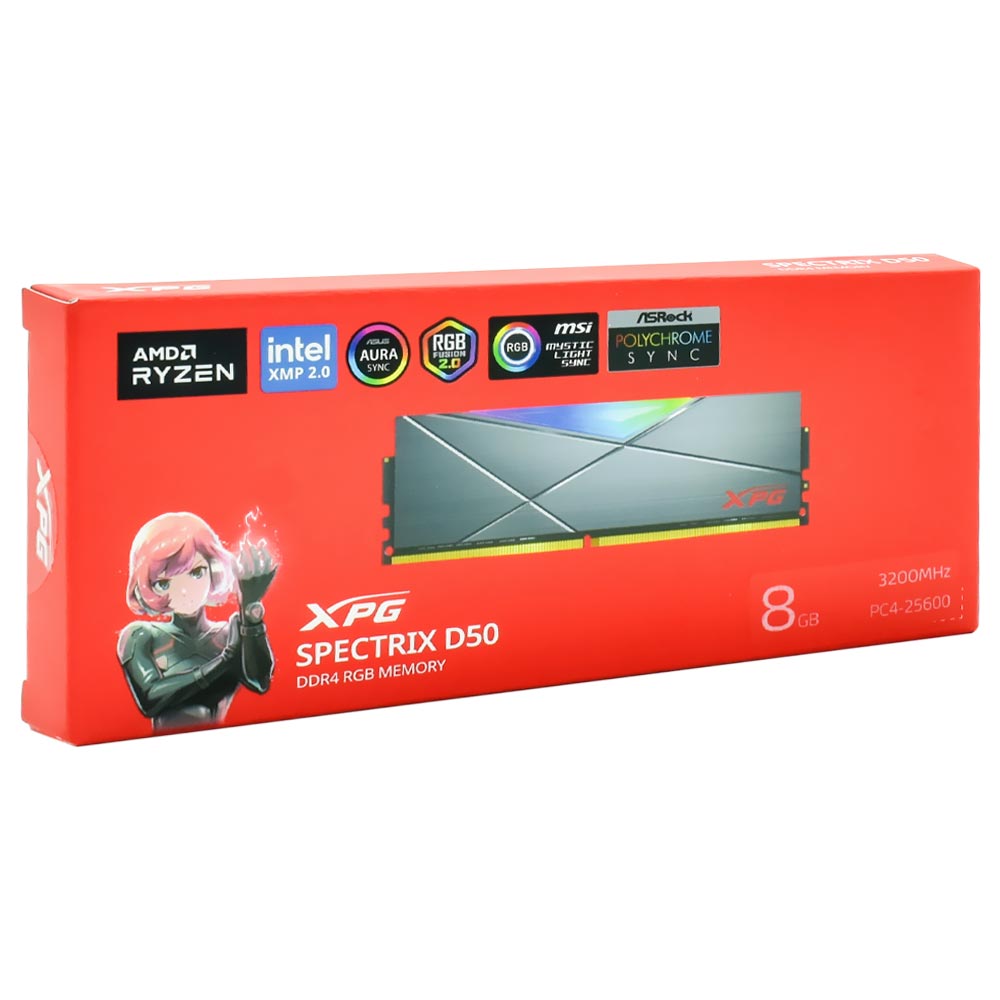 Memória RAM ADATA XPG Spectrix D50 DDR4 8GB 3200MHz RGB - Cinza (AX4U32008G16A-ST50)