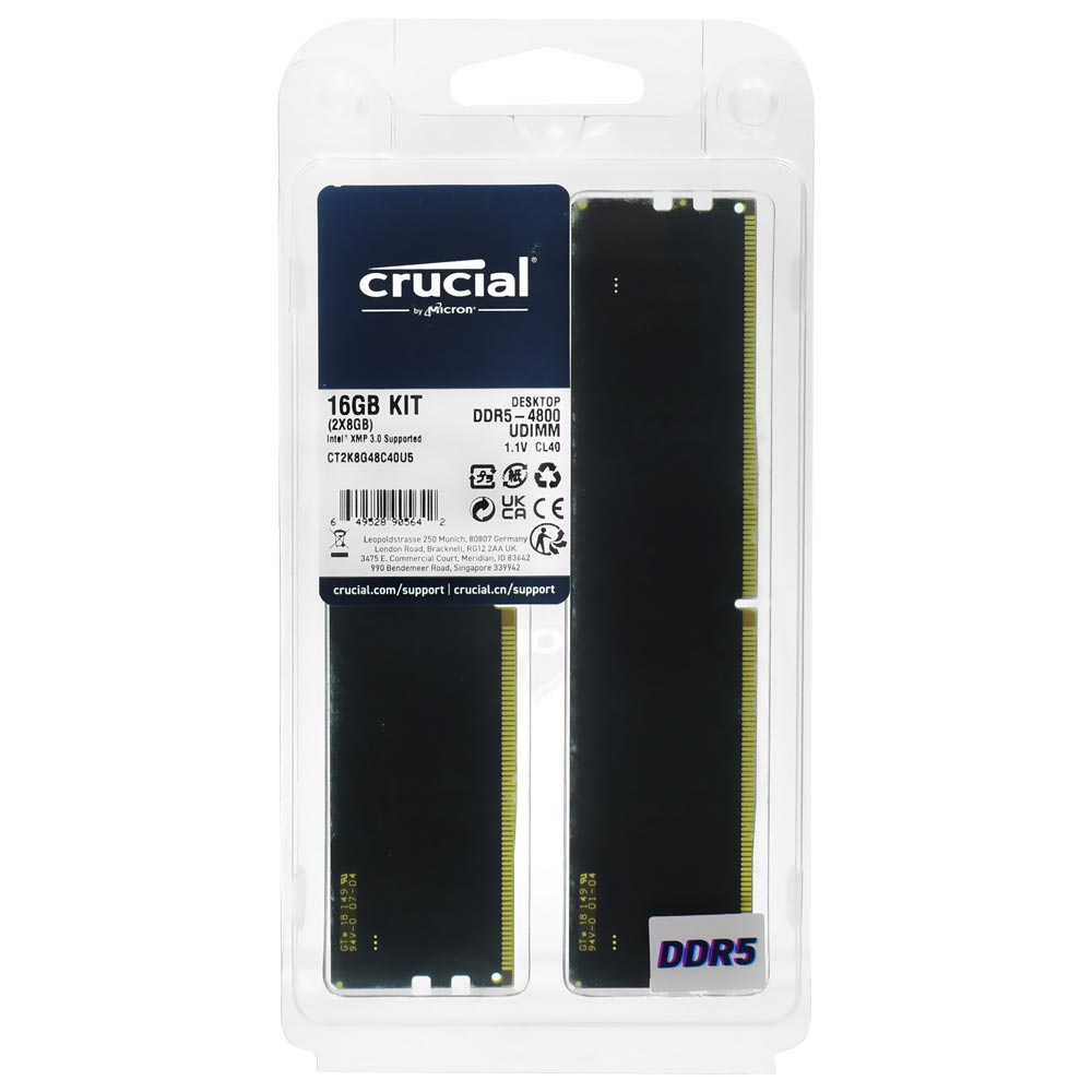 Memória RAM Crucial DDR5 16GB (2x8GB) 4800MHz - CT2K8G48C40U5