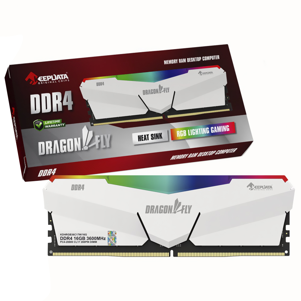 Memória RAM Keepdata Dragonfly DDR4 16GB 3600MHz RGB - Branco (KDHRGB36C18W/16G)