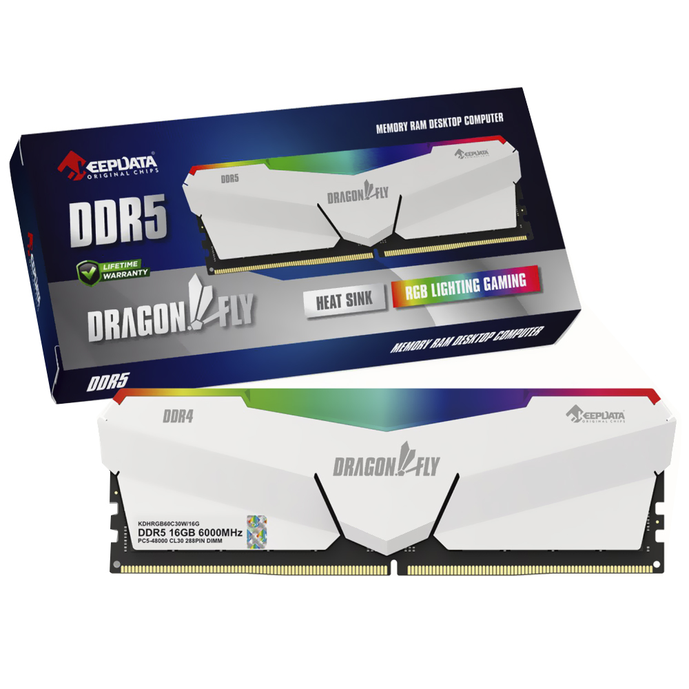Memória RAM Keepdata Dragonfly DDR5 16GB 6000MHz RGB - Branco (KDHRGB60C38W/16G)