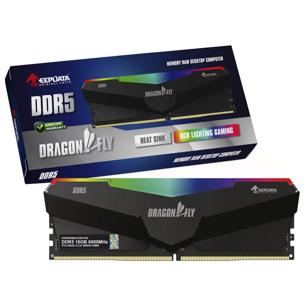 Memória RAM Keepdata Dragonfly DDR5 16GB 6000MHz RGB - Preto (KDHRGB60C38B/16G)