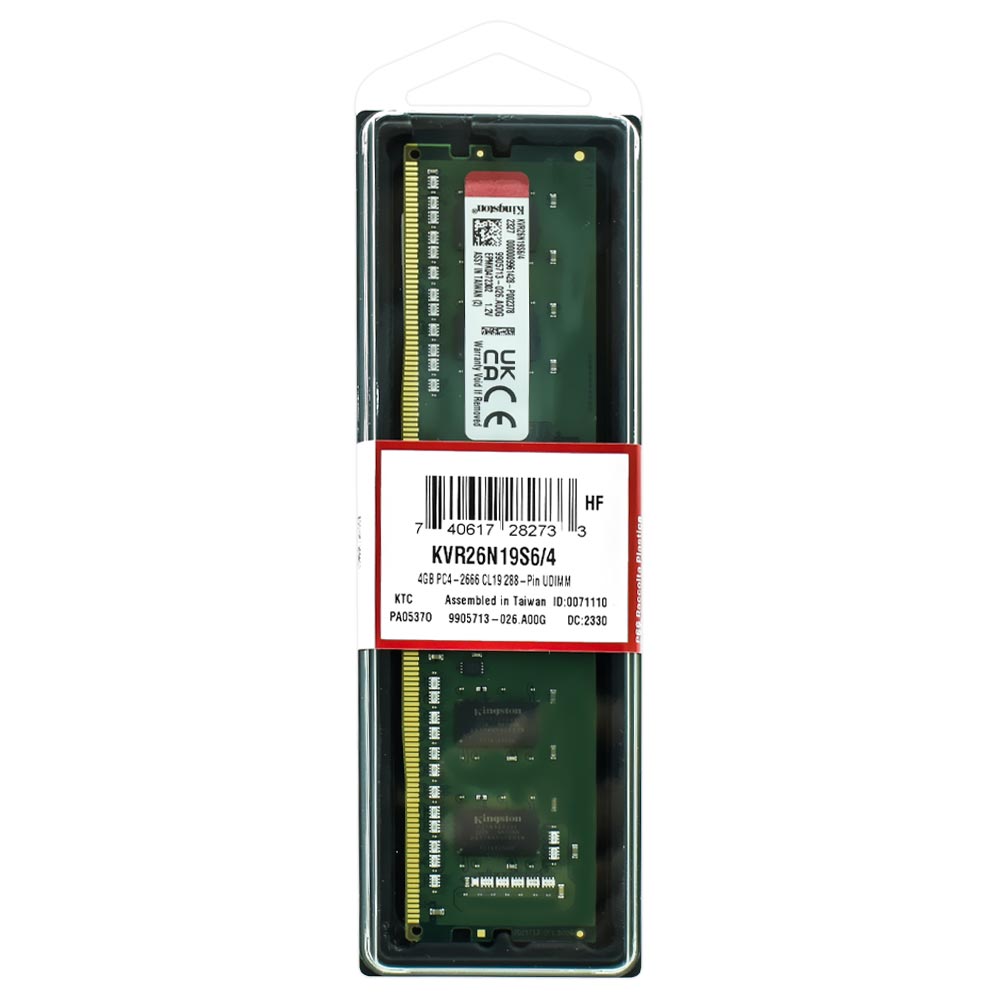 Memória RAM Kingston DDR4 4GB 2666MHz - KVR26N19S6/4