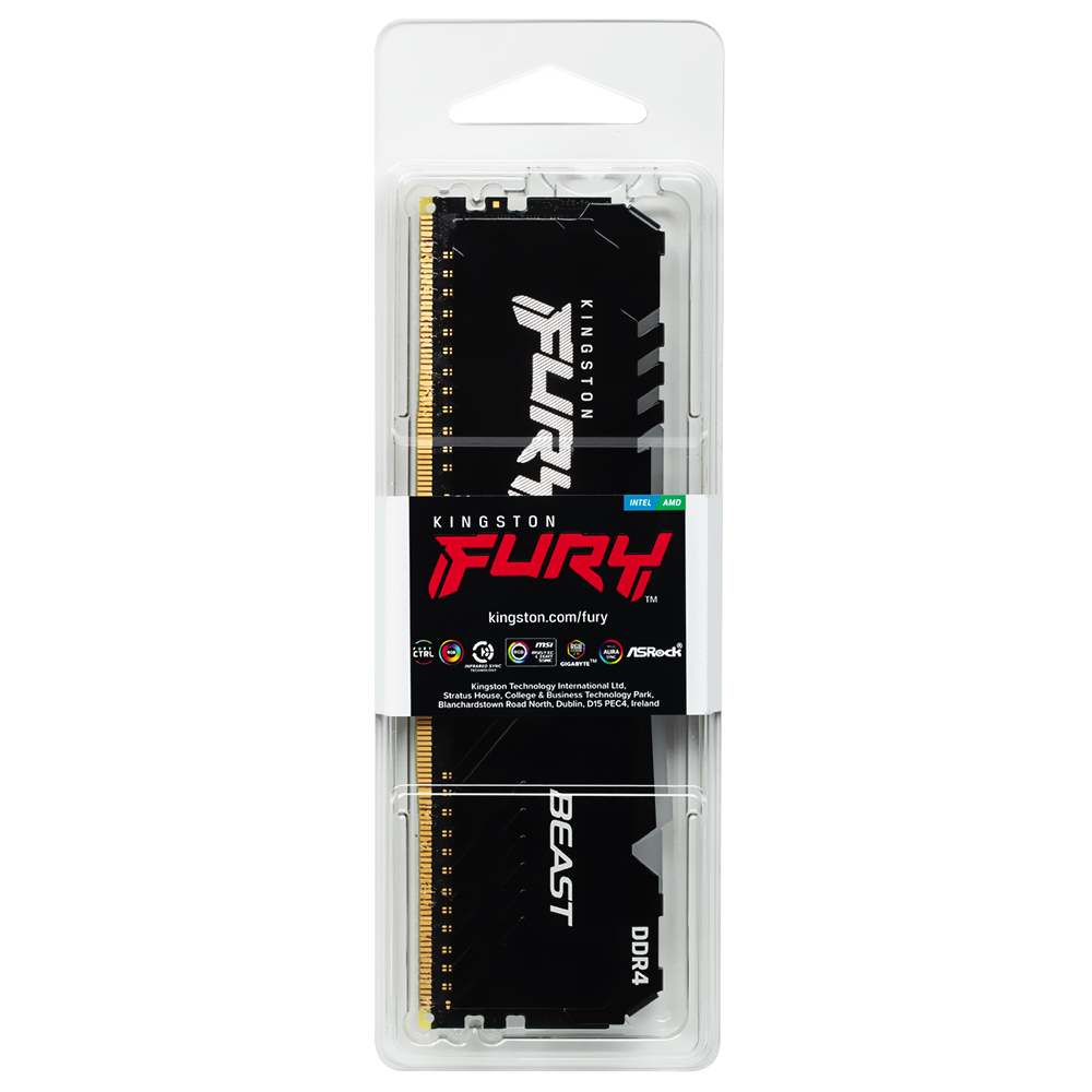 Memória RAM Kingston Fury Beast DDR4 8GB 3600MHz RGB - Preto (KF436C17BBA/8) 