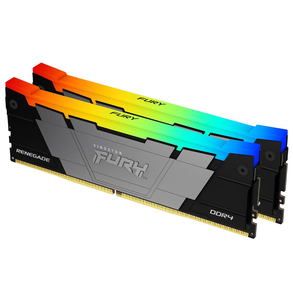 Memória RAM Kingston Fury Renegade DDR4 32GB (2x16GB) 3200MHz RGB - Preto / Cinza (KF432C16RB12AK2/32)