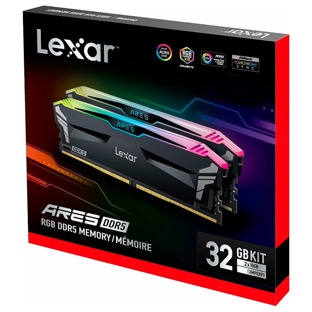 Memória RAM Lexar Ares DDR5 32GB (2X16GB) 6000Hz RGB - Preto (LD5BU016G-R6000GDLA)