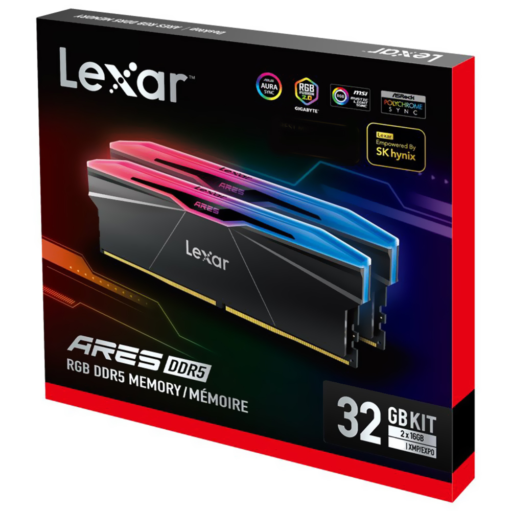 Memória RAM Lexar Ares DDR5 32GB (2x16GB) 7600MHz RGB - Preto (LD5U16G76C36BR-RGD)