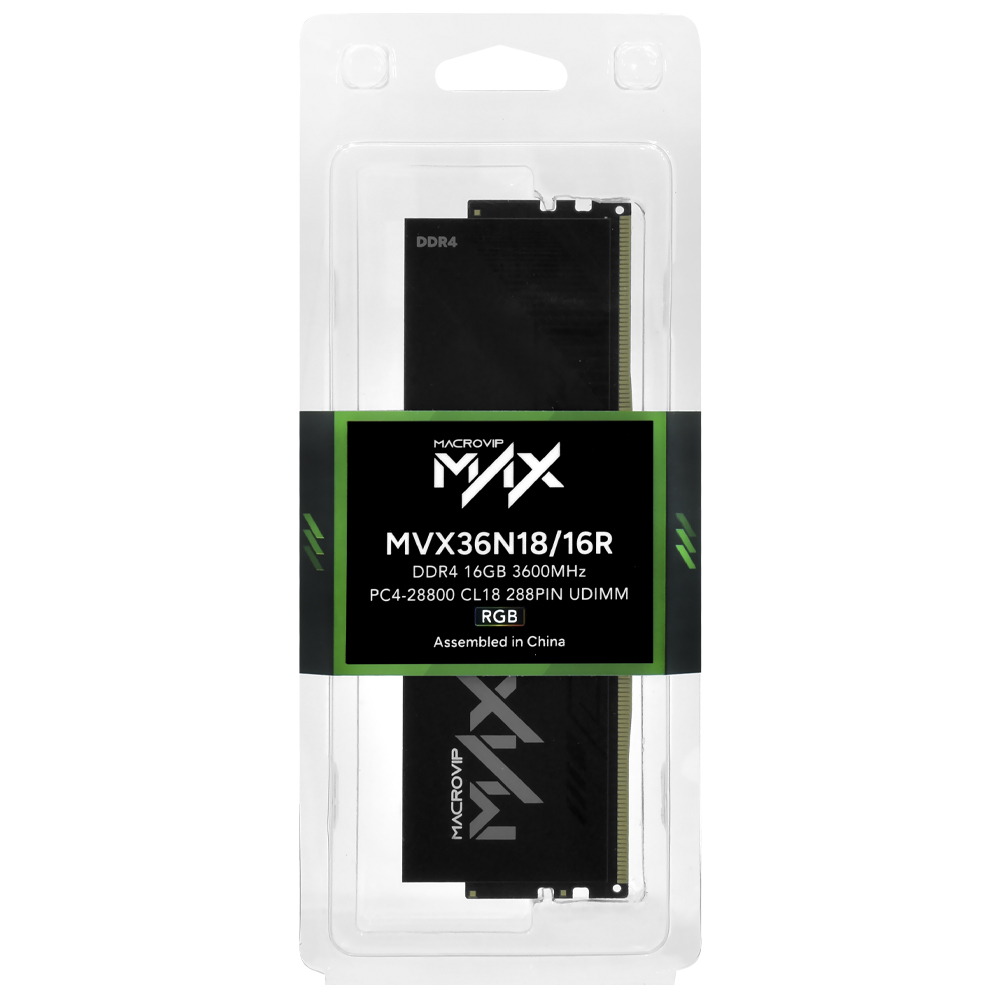 Memória RAM Macrovip Max XMP DDR4 16GB 3600MHz RGB - MVX36N18/16R