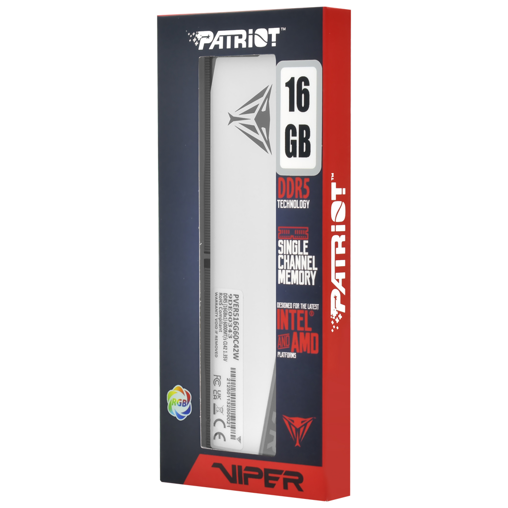 Memória RAM Patriot Viper Elite 5 DDR5 16GB 6000MHz RGB - Branco (PVER516G60C42W)