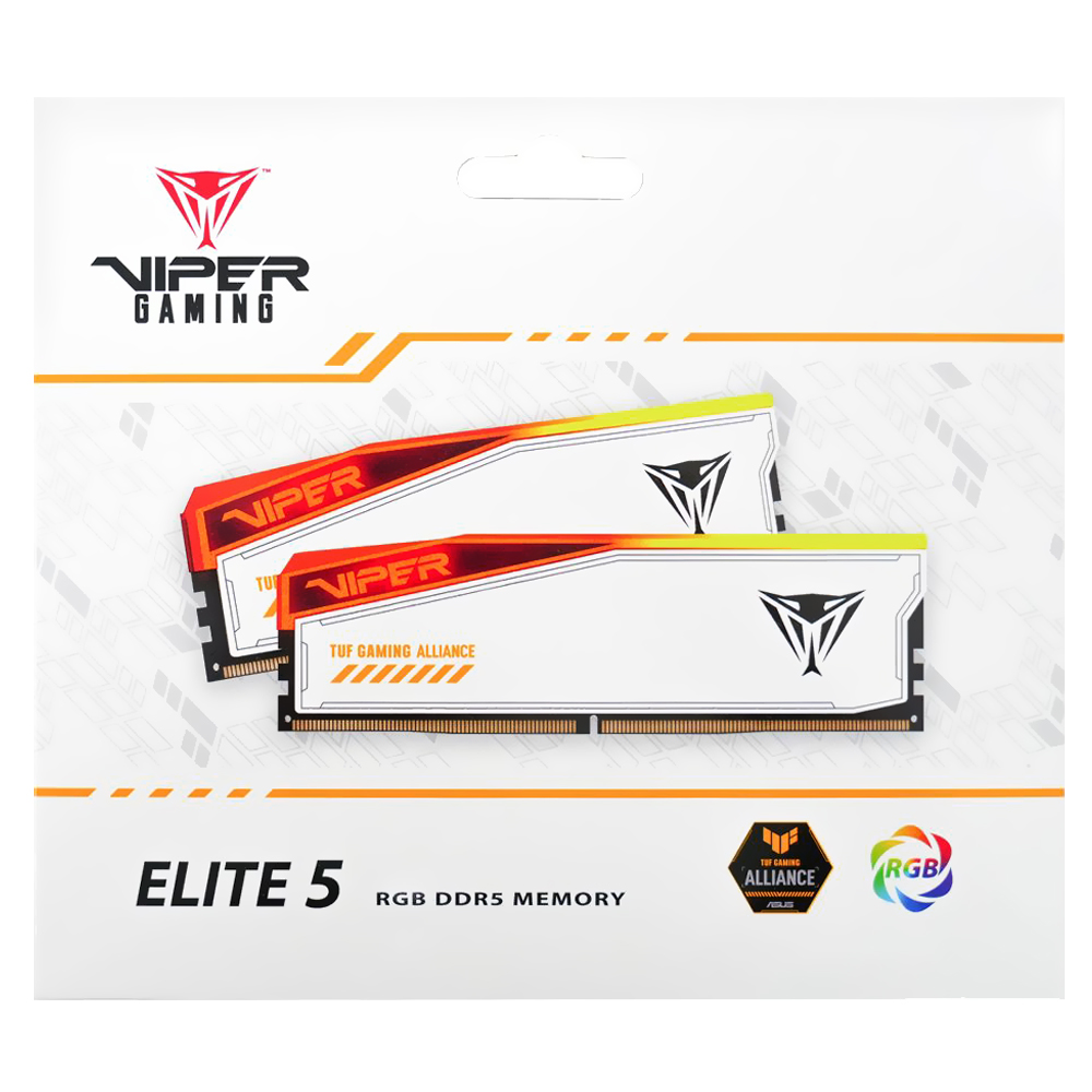 Memória RAM Patriot Viper Elite 5 TUF Gaming Alliance DDR5 32GB (2x16GB) 6600MHz RGB - Branco (PVER532G66C34KT)