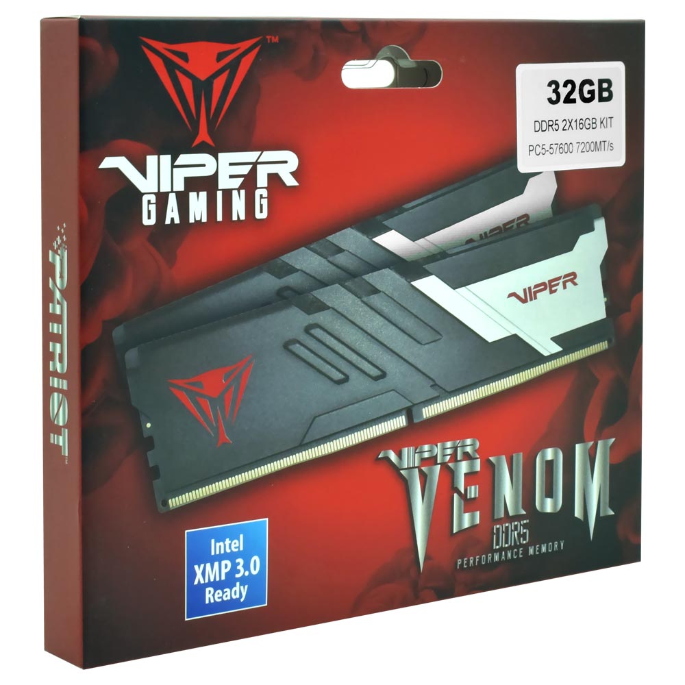 Memória RAM Patriot Viper Venom DDR5 32GB (2x16GB) 7200MHz - Preto / Prata (PVV532G720C34K)