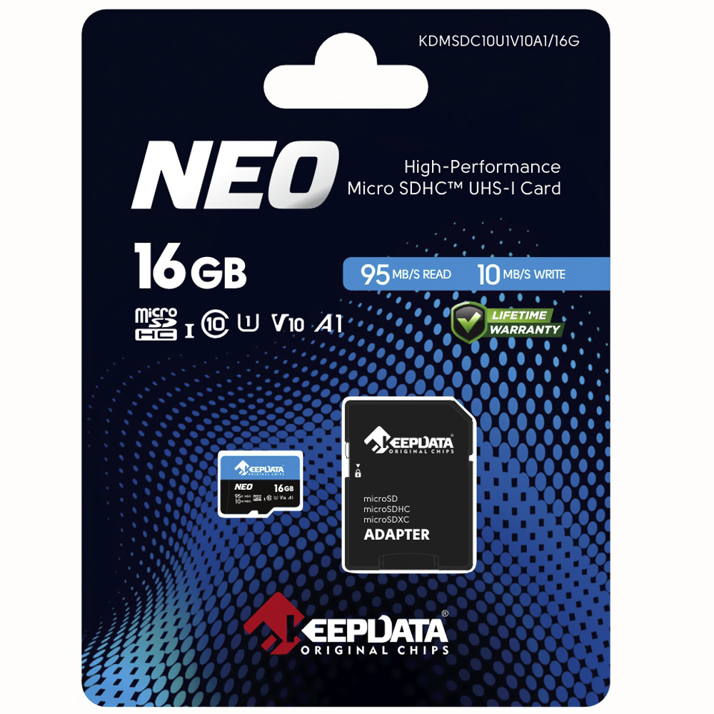 Cartão de Memória Micro SD Keepdata Neo C10 HC I U1 V10 A1 16GB - KDMSDC10U1V10A1/16G
