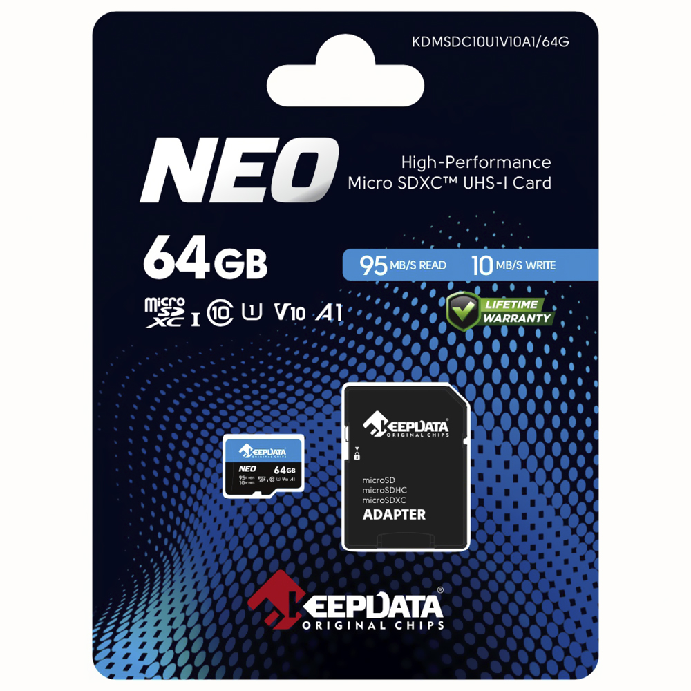 Cartão de Memória Micro SD Keepdata Neo C10 XC I U1 V10 A1 64GB - KDMSDC10U1V10A1/64G
