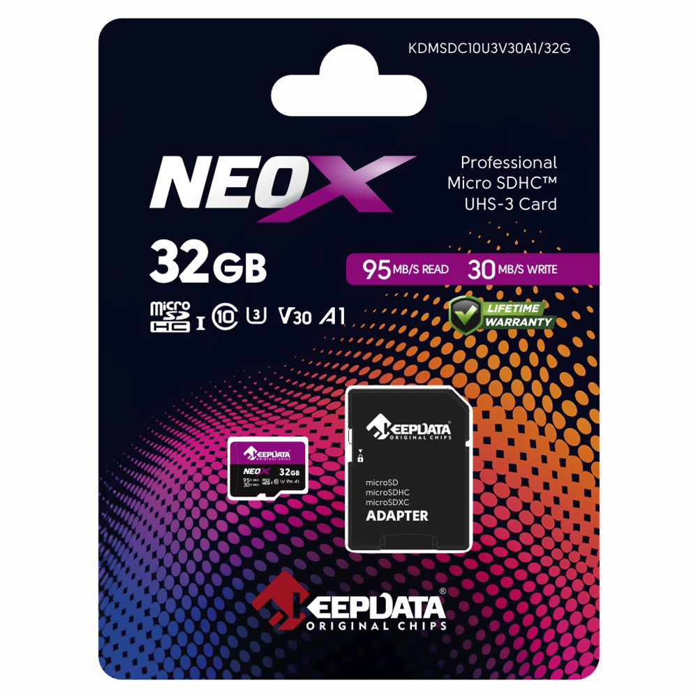Cartão de Memória Micro SD Keepdata Neox C10 HC I U3 V30 A1 32GB - KDMSDC10U3V30A1/32G