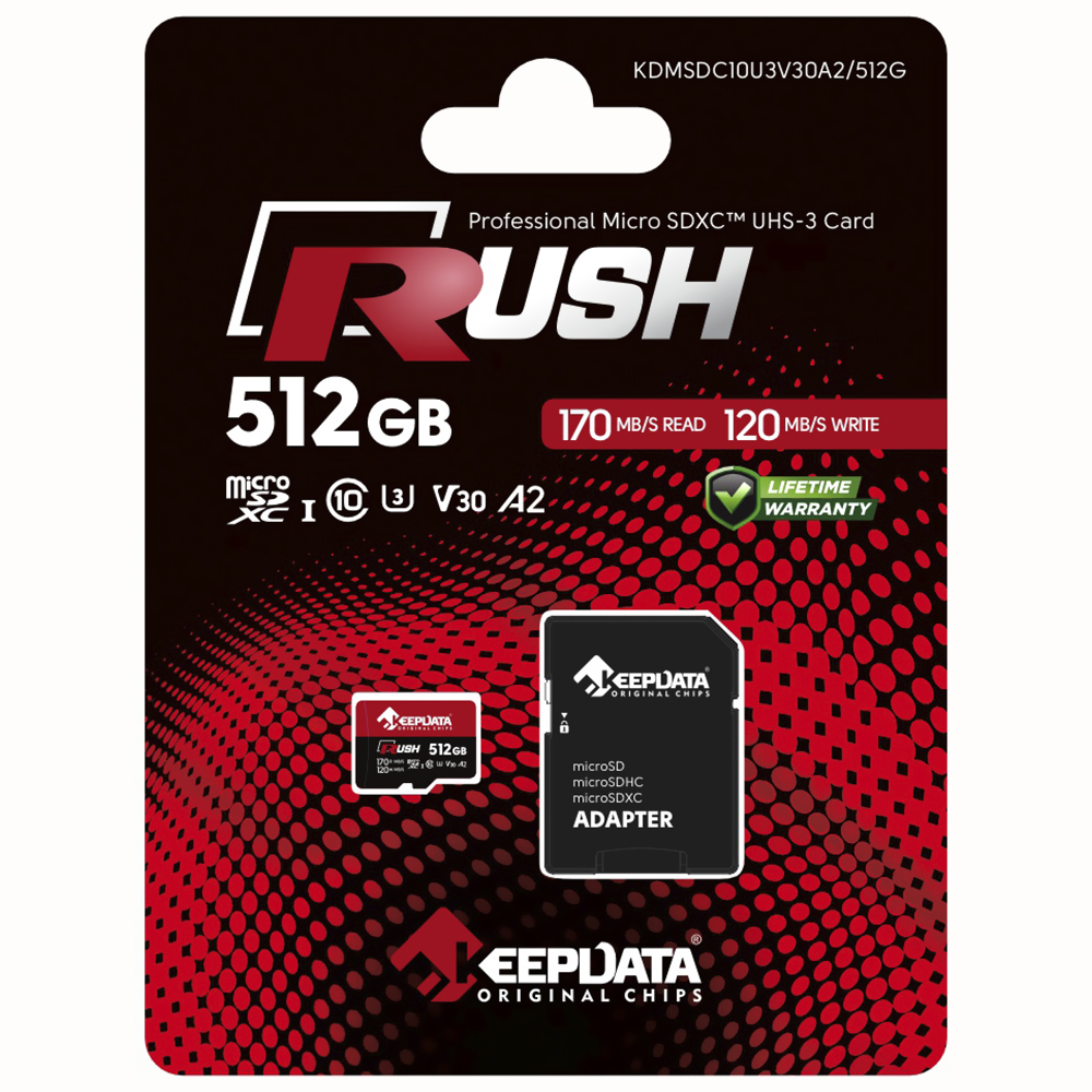 Cartão de Memória Micro SD Keepdata Rush C10 U3 V30 A2 256GB - KDMSDC10U3V30A2/256G