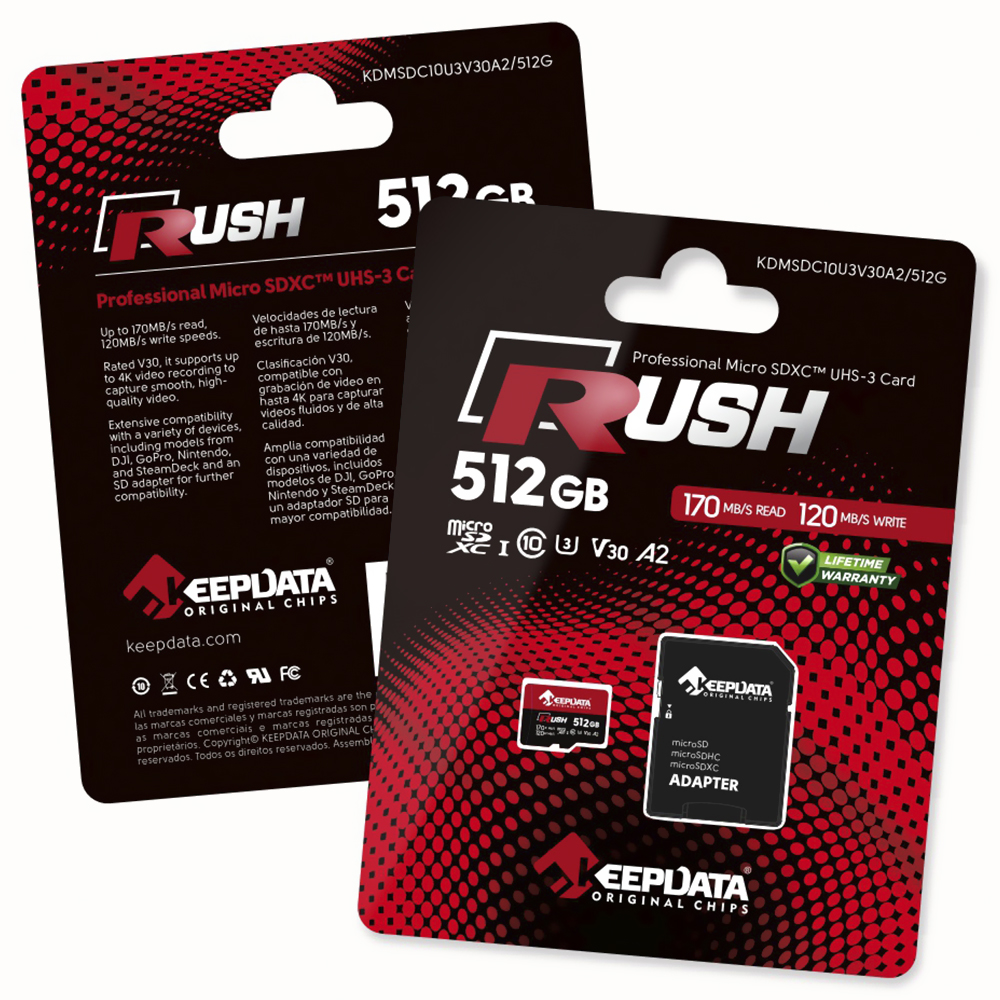 Cartão de Memória Micro SD Keepdata Rush C10 U3 V30 A2 256GB - KDMSDC10U3V30A2/256G