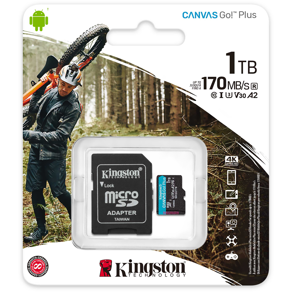 Cartão de Memória Micro SD Kingston Canvas Go Plus U3 C10 V30 A2 1TB - SDCG3/1TB