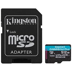 Cartão de Memória Micro SD Kingston Canvas Go Plus U3 C10 V30 A2 512GB - SDCG4/512GB