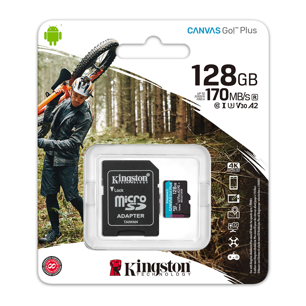 Cartão de Memória Micro SD Kingston Canvas GO Plus U3 V30 128GB