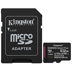 Cartão de Memória Micro SD Kingston Canvas Select Plus C10 U1 V10 A1 512GB - SDCS3/512GB
