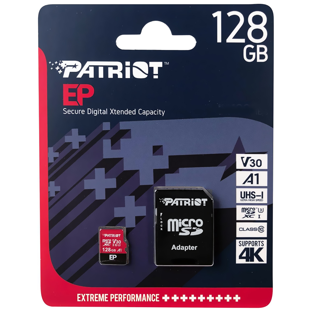 Cartão de Memória Micro SD Patriot 2x1 C10 U3 V30 A1 - PEF128GEP31MCX