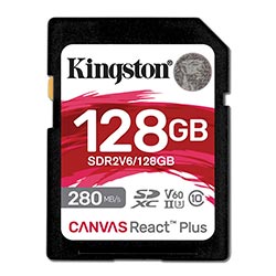 Cartão de Memória SD Kingston C10 U3 Canvas React Plus 128GB - SDR2V6/128GB