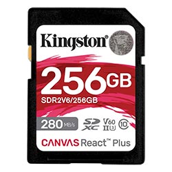 Cartão de Memória SD Kingston C10 U3 Canvas React Plus 256GB - SDR2V6/256GB
