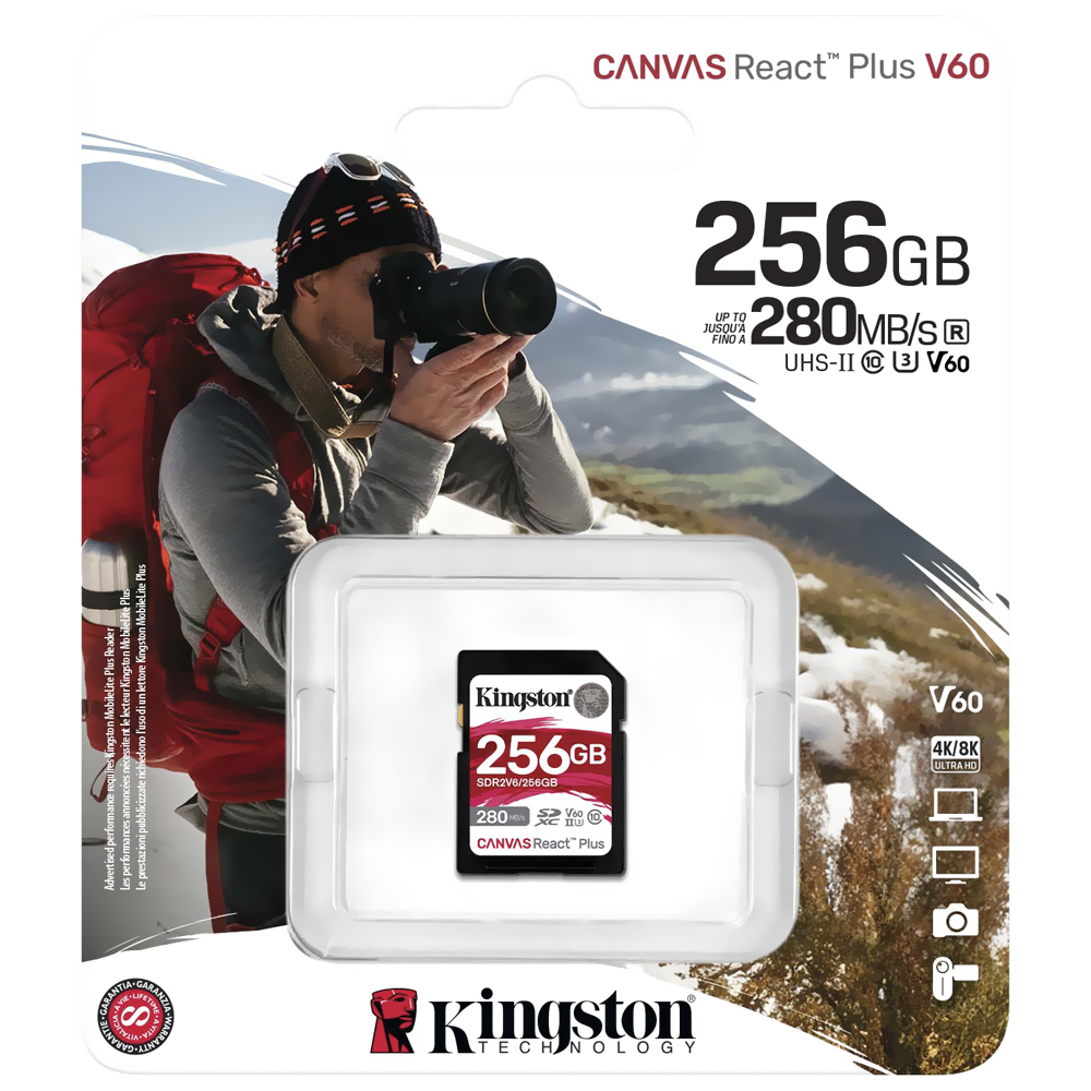Cartão de Memória SD Kingston C10 U3 Canvas React Plus 256GB - SDR2V6/256GB