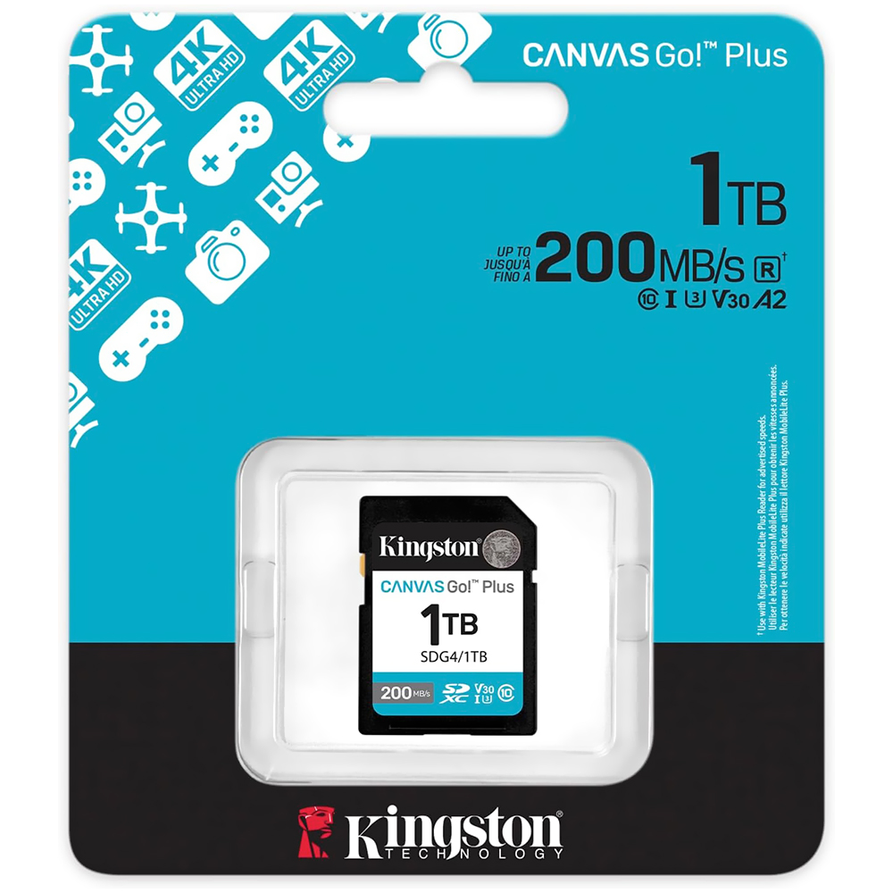 Cartão de Memória SD Kingston Canvas Go Plus C10 U3 V30 A2 1TB - SDG4/1TB
