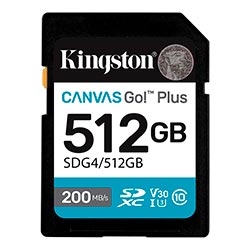 Cartão de Memória SD Kingston Canvas Go Plus C10 U3 V30 A2 512GB - SDG4/512GB