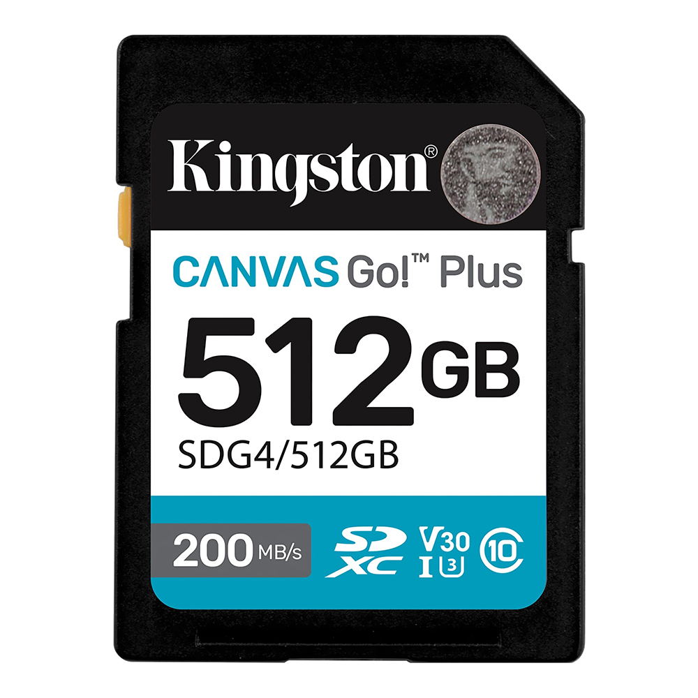 Cartão de Memória SD Kingston Canvas Go Plus C10 U3 V30 A2 512GB - SDG4/512GB