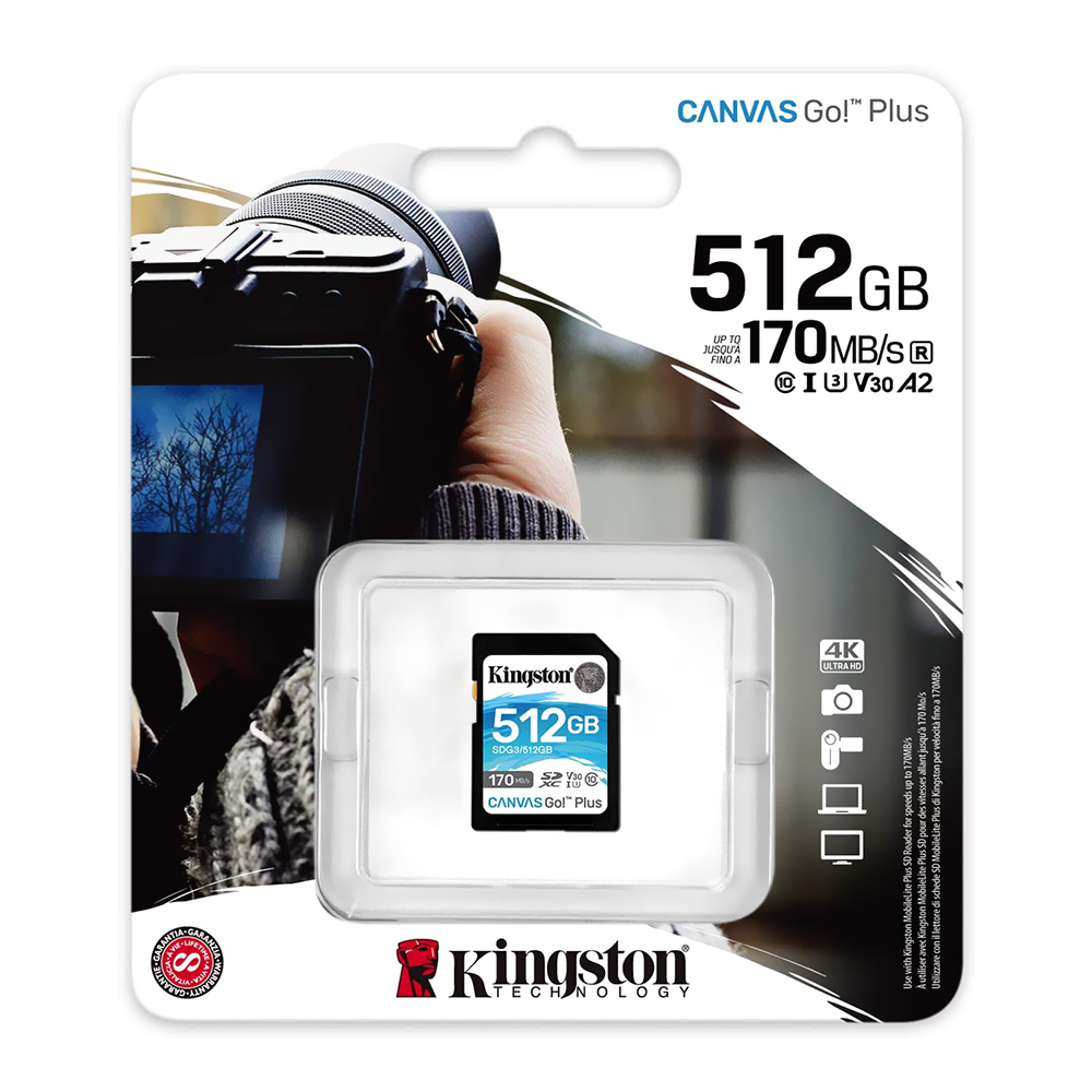 Cartão de Memória SD Kingston Canvas GO Plus U3 V30 512GB
