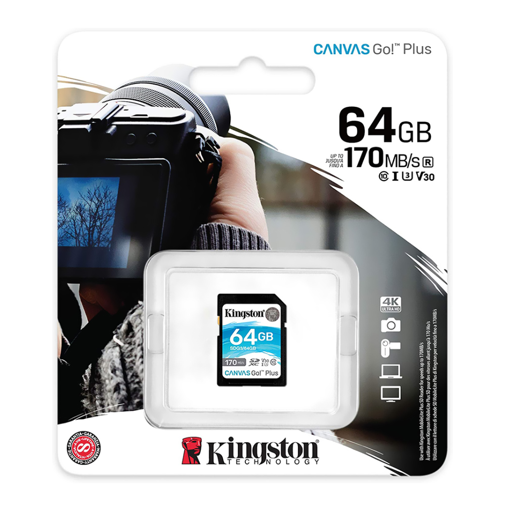 Cartão de Memória SD Kingston Canvas GO Plus U3 V30 64GB