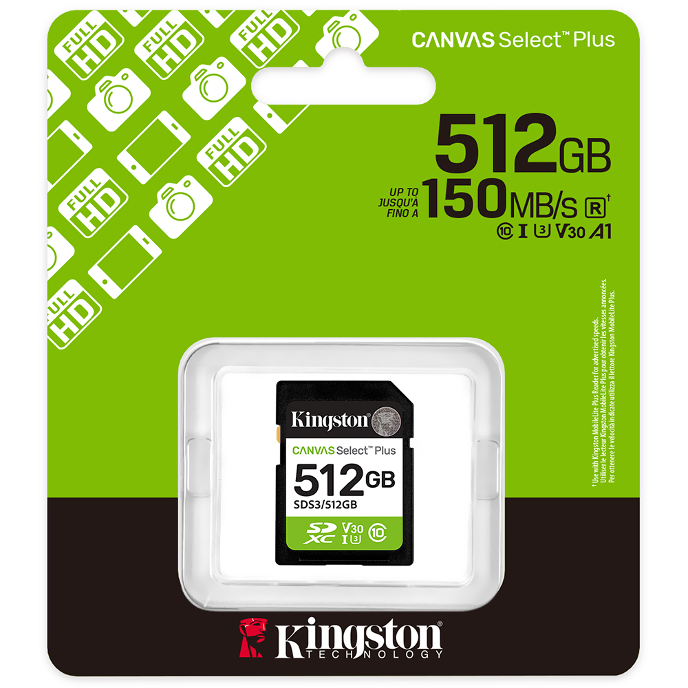 Cartão de Memória SD Kingston Canvas Select Plus C10 512GB - SDS3/512GB