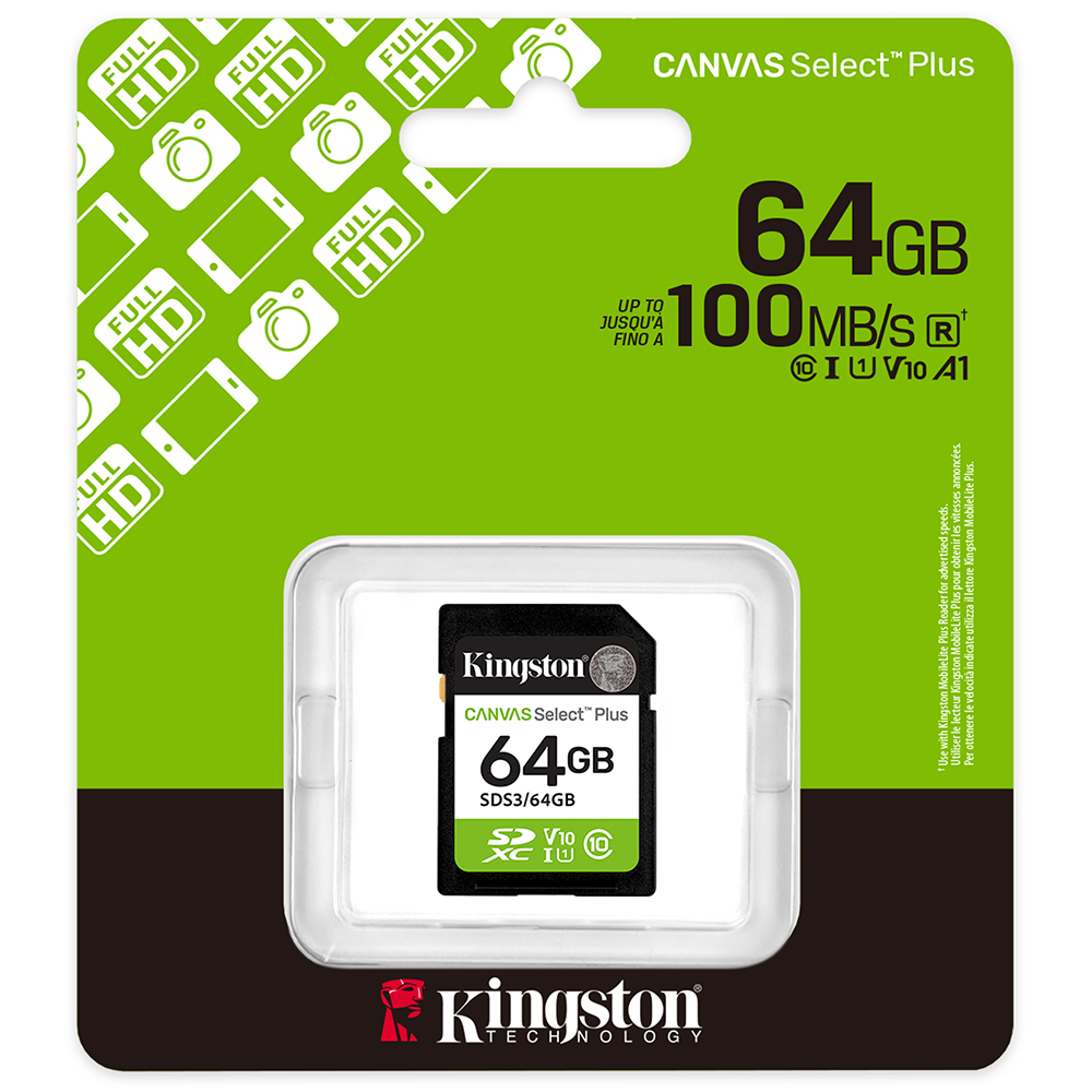 Cartão de Memória SD Kingston Canvas Select Plus C10 64GB - SDS3/64GB