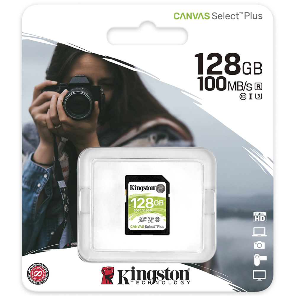 Cartão de Memória SD Kingston Canvas Select Plus C10 U3 128GB