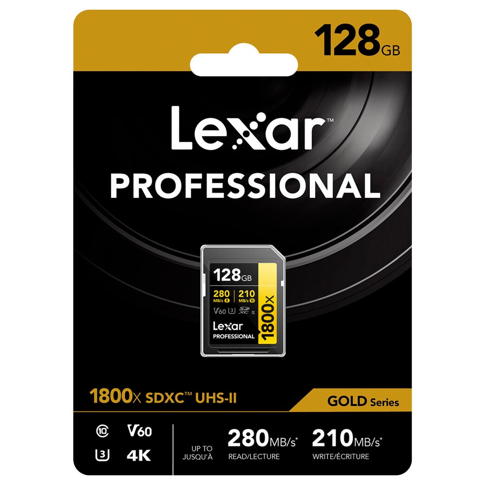 Cartão de Memória SD Lexar Professional Gold Series 1800X C10 U3 V60 4K FHD 128GB - LSD1800128G-BNNNU