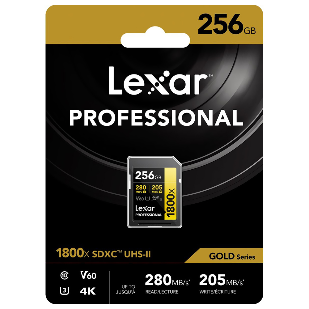 Cartão de Memória SD Lexar Professional Gold Series 1800X C10 U3 V60 4K Full HD 256GB - LSD1800256G