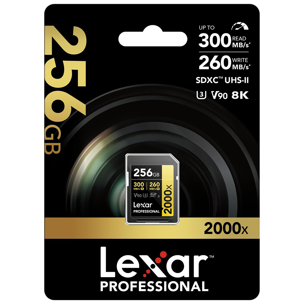 Cartão de Memória SD Lexar Professional Gold Series 2000X C10 U3 V90 8K 256GB -  LSD2000256G-BNNNG
