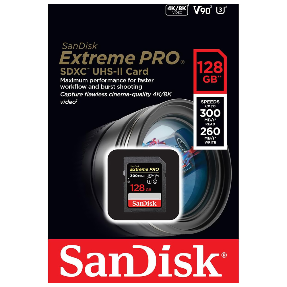 Cartão de Memória SD SanDisk Extreme Pro Class 10 V90 U3 128GB 4K / 8K UHD - SDSDXDK-128G-GN4IN