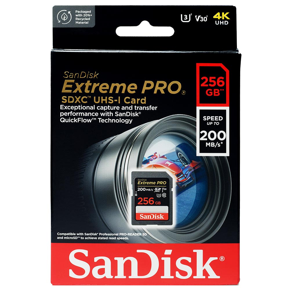 Cartão de Memória SD SanDisk Extreme Pro V30 U3 256GB 4K