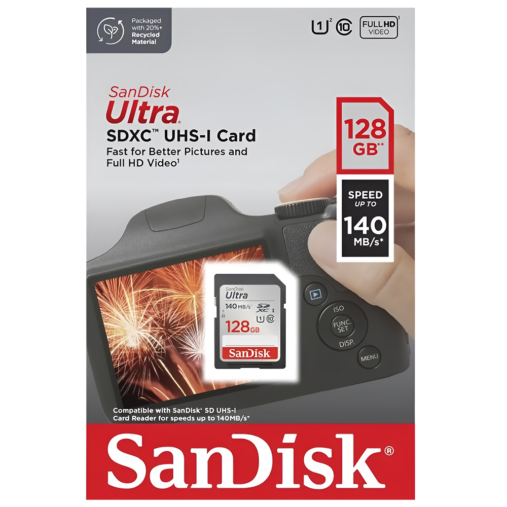 Cartão de Memória SD SanDisk Ultra Class 10 U1 Full HD 128GB - SDSDUNB-128G-GN6IN
