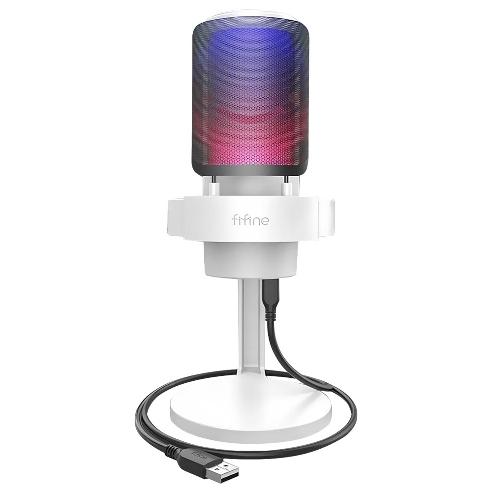 Microfone Fifine A8 Ampligame Condenser Cardioid RGB - Branco