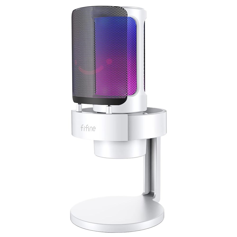 Microfone Fifine A8 Ampligame Condenser Cardioid RGB - Branco