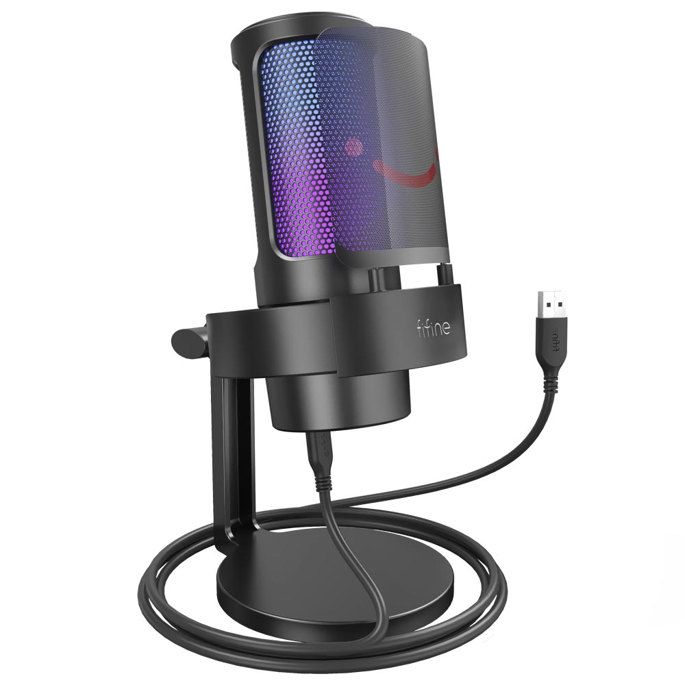 Microfone Fifine A8 Ampligame Condenser Cardioid RGB - Preto